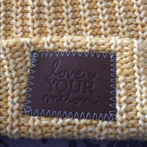 yellow love your melon hat beanie white Pom